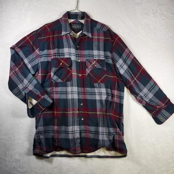 David Taylor Men's L Plaid Flannel Shirt Lined Long Sleeve Button Front Workwear - Picture 1 of 10